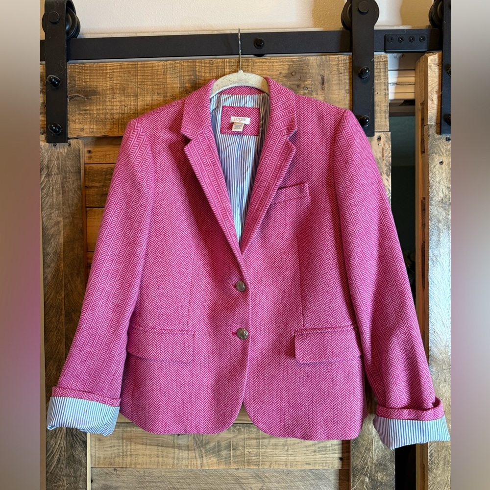 J.Crew Fuschia Herringbone Wool Blazer. Size 10